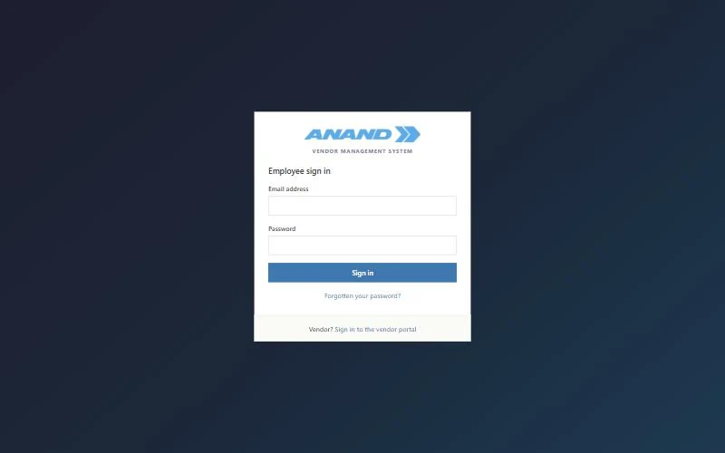 Employee sign-in page of the Anand Automotive vendor management system